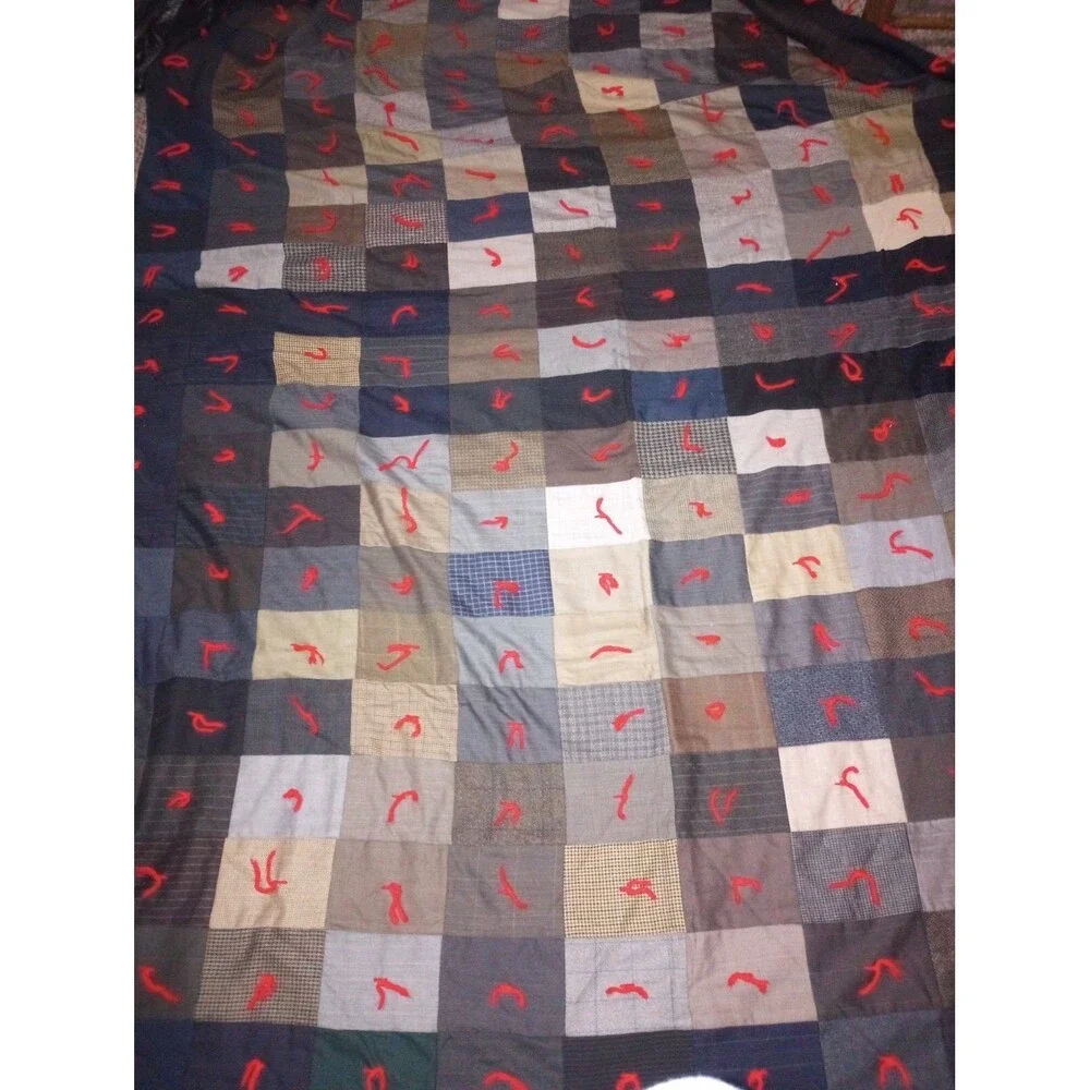 Handmade Block Quilt Blanket Fabric Hand-Tied 85